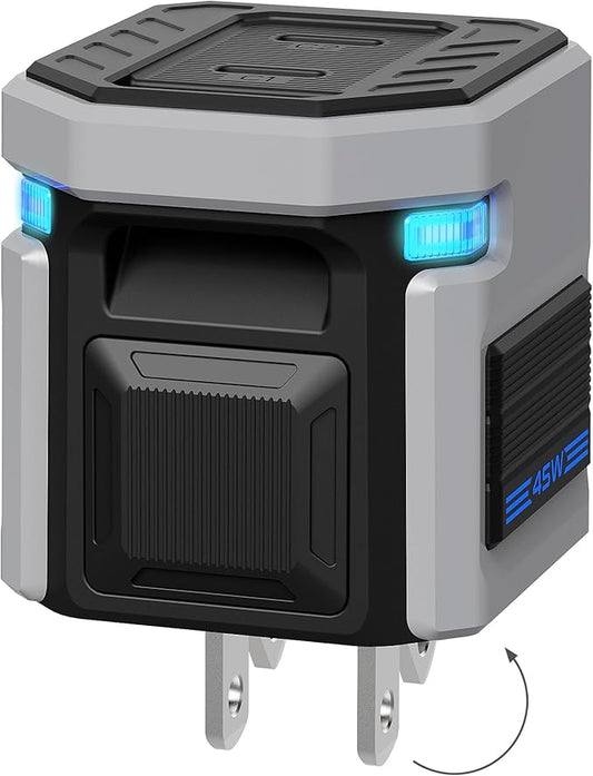 45W GaN Dual-USB-C Fast Charger - Mecha Robot Style with Touch-Sensitive Breathing Light, Foldable Plug for iPhone 17/16, iPad Pro, Galaxy S24, Pixel 9, Ultra Compact Travel Charger Tech Gift