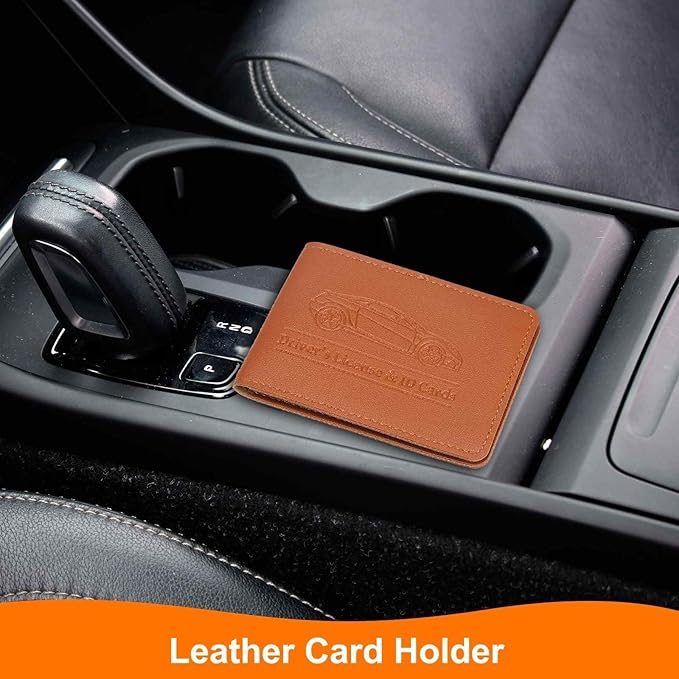 HARFINGTON Car Registration and Insurance Holder PU Leather Vehicle Glove Box Organizer Storage Accessories Car ID Holder with 6 Pockets for License ID Card Bank Card Documents, Pink