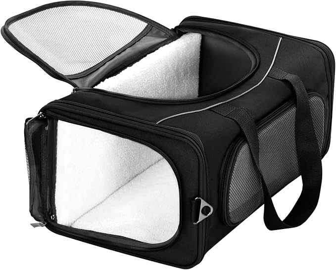 Petsfit Airline Approved Pet Carrier for Small Cats, 15x8x10 TSA Approved Carrier, with Removable Dual-Sided Padding (2-Way Placement) - Fits Under Most Airplane Seats, Escape Proof (Black)