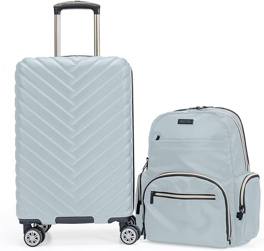 Kenneth Cole REACTION Madison Square Lightweight Hardside Chevron Expandable Spinner Luggage, Slate, 2-Piece (20" Carry On + Sophie Backpack)