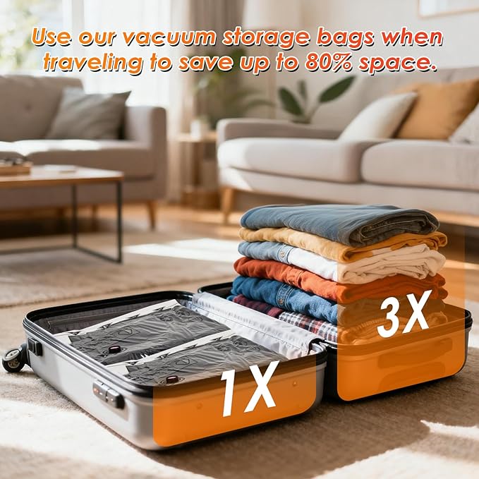 Fohil 9 Pack Vacuum Seal Bags with Electric Pump, Compression Packing Bag for Suitcase Luggage, Vacuum Seal Bag for Clothing Space Saver Bags for Clothes, Blanket, Duvets, Pillows
