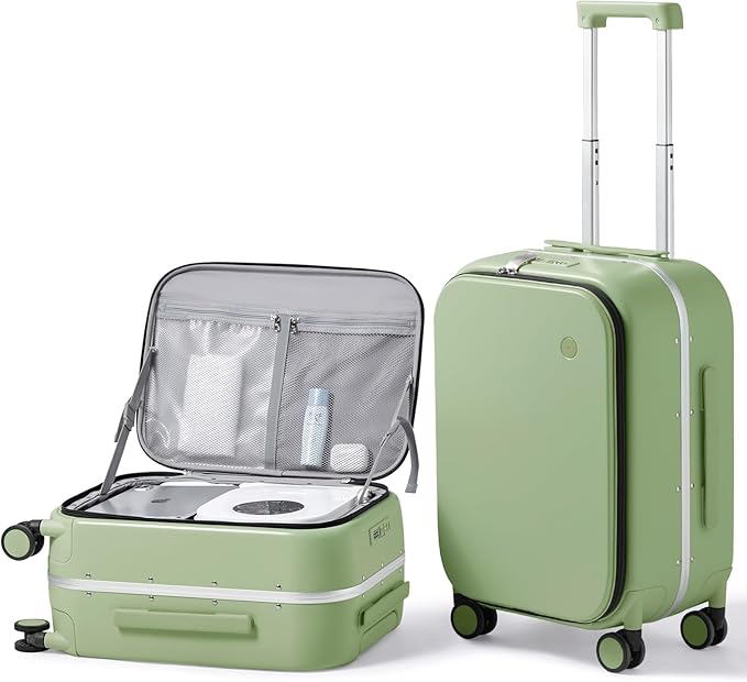 mixi 20 Inch Carry On Luggage 22x14x9 Airline Approved PC Hard Shell Suitcase Top Opening Aluminum Frame Travel Suitcases with Wheels, Avocado Green