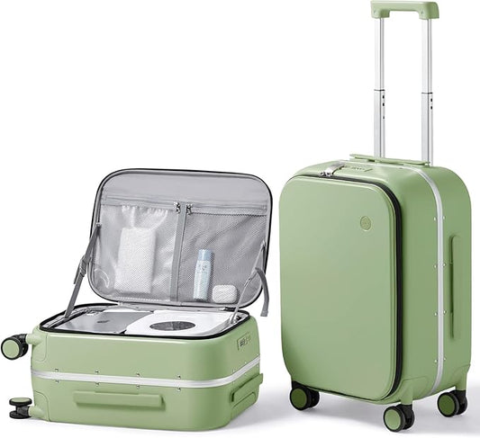 mixi 20 Inch Carry On Luggage 22x14x9 Airline Approved PC Hard Shell Suitcase Top Opening Aluminum Frame Travel Suitcases with Wheels, Avocado Green
