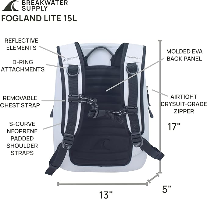 Breakwater Supply™ Waterproof IP68 Submersible Backpack with Airtight Zippers | Laptop Travel Outdoors | Fogland 25L 20L 15L