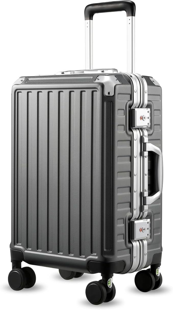LUGGEX Carry On Luggage with Spinner Wheels, 20 Inch Aluminum Frame Zipperless Polycarbonate Hard Shell Suitcase, Charcoal Metallic