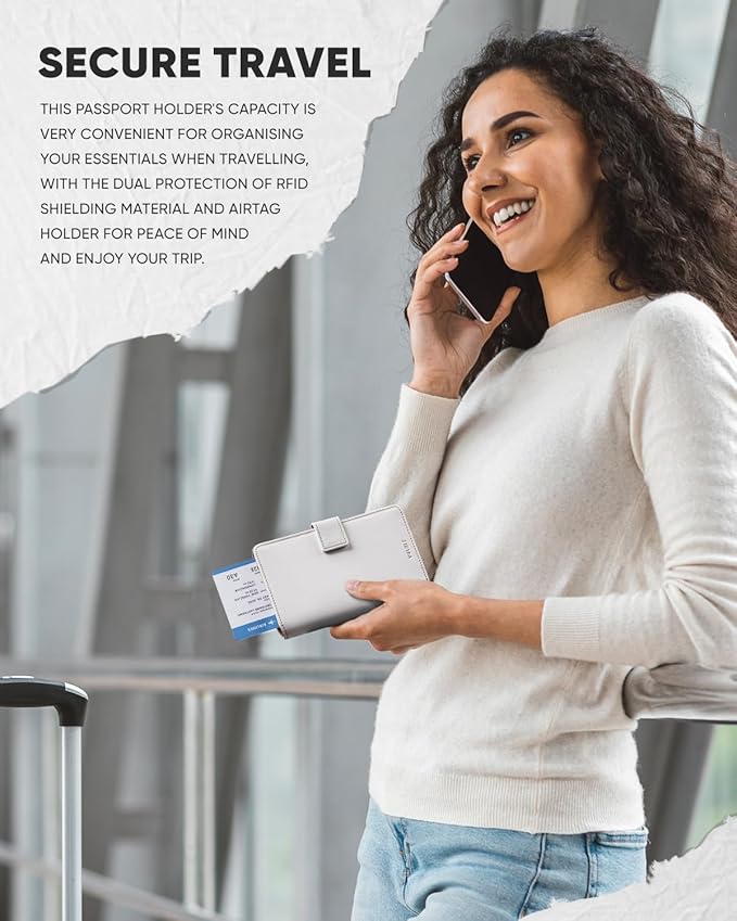 VULKIT Passport Holder with Airtag Holder RFID Blocking Passport Wallet Travel Leather Passport for Women(Beige Brown)