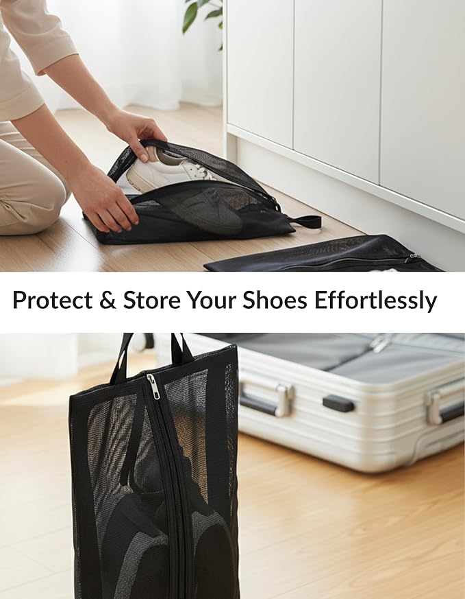 Travel Shoe Bag with Mesh & Zipper – Polyester TPU Sneaker Organizer, Portable Dustproof Storage & Laundry Wash Bag for Men’s and Women’s Shoes