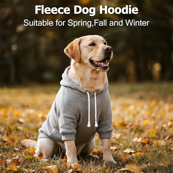 BAOBICUTE Dog Basic Hoodie Soft Dog Clothes Cold Weather Sweaters for Medium Large Dogs Cozy Fabric Warm Sweatshirt with Leash Hole (Grey, XXL (Back: 30.71",Chest:37", Neck: 27.56"))