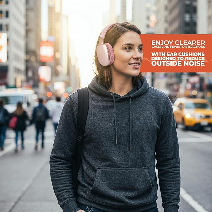 iJoy Ultra Wireless Over-Ear Bluetooth Headphones with Mic, Up to 10 Hours Playtime, Bluetooth Headset 33Ft Range with Backup AUX Cable & SD Slot, Wireless Headphones for Gaming, Work & Gym (Pink)