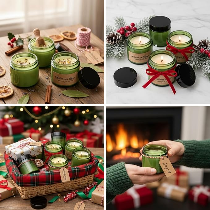 Domensi 48 Pcs 2 oz Glass Jars with Lids Travel Size Round Leakproof Empty Cosmetic Jars with Inner Liners Lid for Storing Makeup Lotions Face Cream Ointments Candle DIY Making (Olive Green)