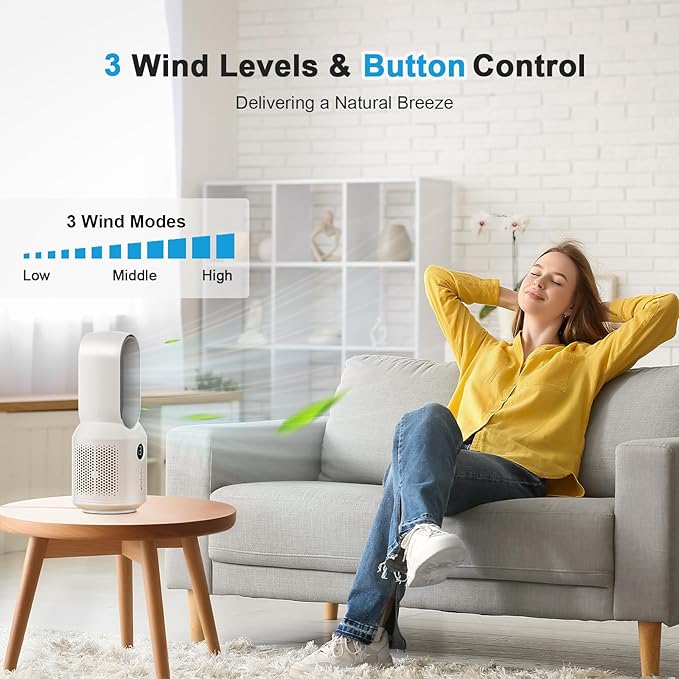Desk Fan,13 Inch Portable Bladeless Fan, Small Quiet Office Fan with 106° Oscillating, 3 Speeds & Night light, LED Display, Button Control, Personal Table Fan for Bedroom, Office, Home, Study Room