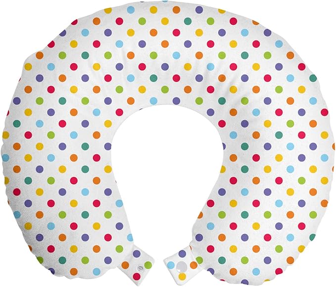 Ambesonne Abstract Travel Pillow Neck Rest, Colorful Polka Dots Round Circular Vintage Fashion Girls Feminine Design, Memory Foam Traveling Accessory for Airplane and Car, 12", White Multicolor