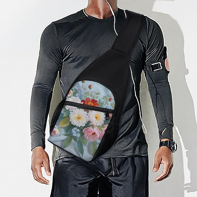 SWEET TANG Anti Theft Sling Chest Bag Shoulder Backpack Spring Rose Floral Design Vintage Chic Petals Crossbody Bags Gym Sack, Polyester Daypack Lightweight for Men Women Travel Gym Sport Hiking