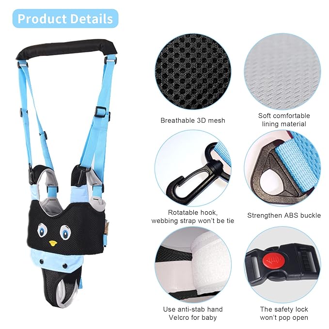 IULONEE Baby Walking Harness Breathable Handheld Kids Toddler Helper Assistant Adjustable Infant Walker Help Baby Walk Stand Up Child Learning Belt for 8-24 Month Old Babies Activity (Blue)