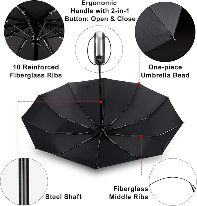 TradMall 4 Pack Travel Umbrella Windproof Portable 46 Inches Large Canopy Ergonomic Handle Auto Open & Close