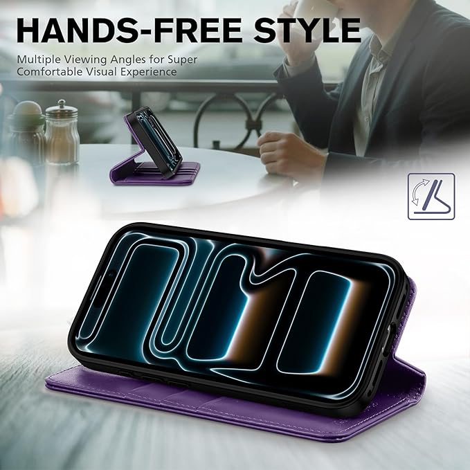 TUCCH Wallet Case for iPhone 17 Pro Max (6.9") 2025, 3 Credit Card Slot | RFID Blocking | Stand | PU Leather | Protective Flip Folio Cover | Shockproof TPU Interior Shell | Dark Purple