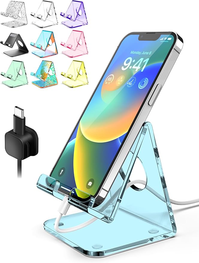 TOPGO Acrylic Cell Phone Stand, Clear Phone Holder for Office Desk, Vanity, Kitchen Counter, Bedside Table, Compatible with iPhone 17 16 15 14 13 12 11 Pro Max Plus, Smartphones, iPad, Switch, Kindle