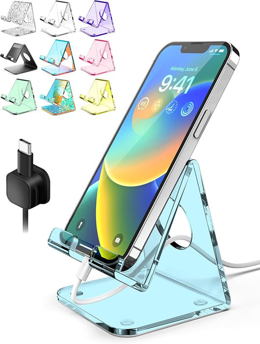 TOPGO Acrylic Cell Phone Stand, Clear Phone Holder for Office Desk, Vanity, Kitchen Counter, Bedside Table, Compatible with iPhone 17 16 15 14 13 12 11 Pro Max Plus, Smartphones, iPad, Switch, Kindle