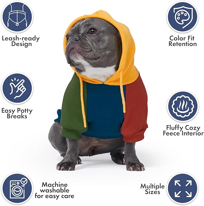 Spark Paws Dog Hoodie – Premium Dog Sweater for Small, Medium, and Large Dogs | Warm Outfits for French Bulldogs, Pitbull, Puppy, Winter Jacket Alternative - Primary Color Block - L