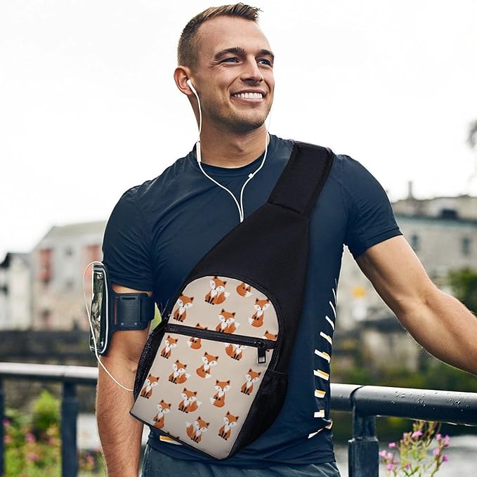 SWEET TANG Casual Sling Backpack for Women Chest Shoulder Crossbody Backpack, Gym Funny Sack, Satchel Travel Bag Outdoor Hiking Daypack Fox Art