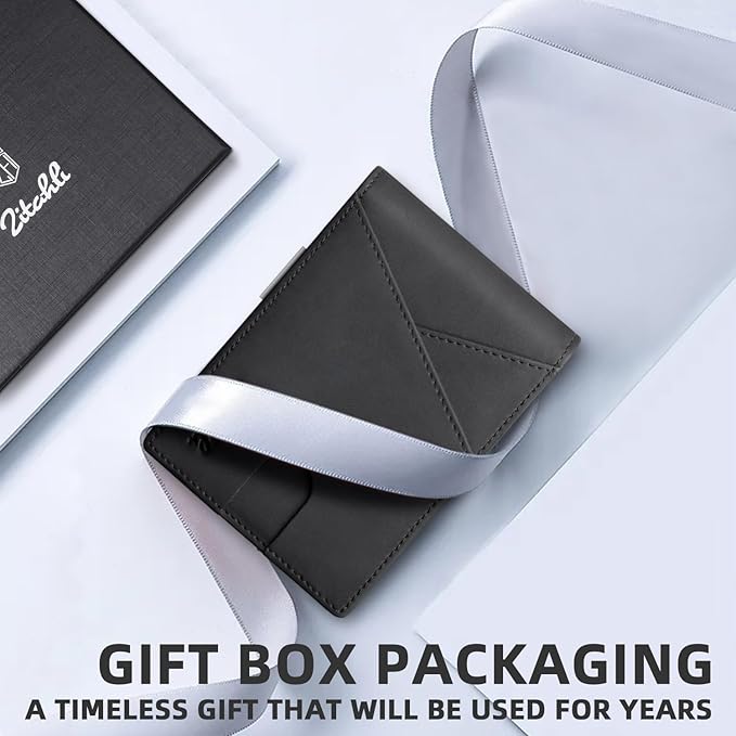 Zitahli Wallet for Men - with Money Clip Slim Leather Slots Credit Card Holder RFID Blocking Bifold Minimalist Wallets with Gift Box