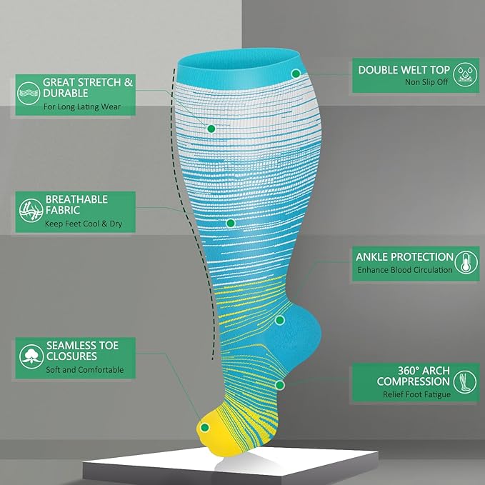 3 Pack Plus Size Compression Socks for Women & Men, Extra Wide Calf Knee High Stockings for Circulation Support