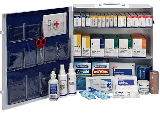 First Aid Only 90575 3-Shelf ANSI B+ and OSHA-Compliant First Aid Kit, 100-150-Person Emergency First Aid Kit for Business and Worksite, First Aid Metal Cabinet with Medications, 676 Pieces