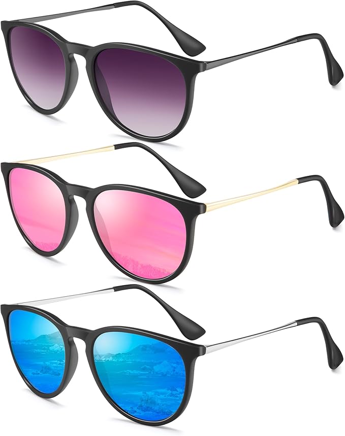 Sunglasses Womens Polarized Sunglasses-Women: Retro Round Sun Glasses with UV400 Protecion Trendy 3 Pack