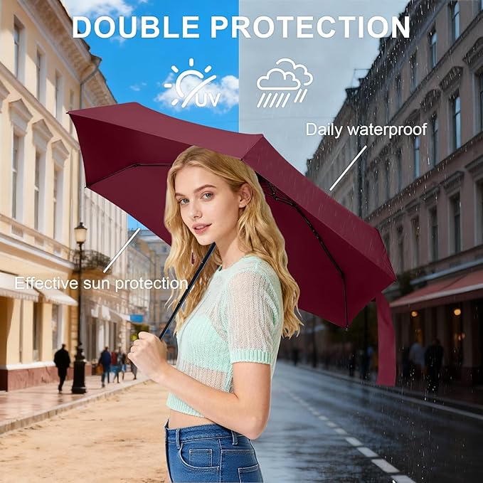 LEAGERA Compact Travel Umbrella with Case - Mini Umbrella for Purse, Small Lightweight &Tiny Design Perfect for Parasol Outdoor Sun&Rain Umbrellas