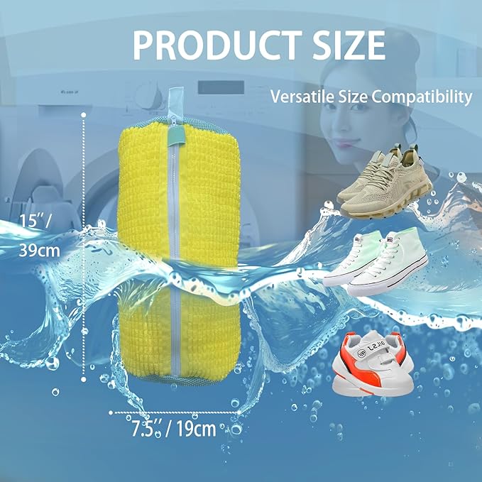 Shoe Washing Machine Bag,Laundry Shoe Bag for Sneaker,Tennis Shoes,Washer and Dryer,Reusable Cleaning Bag for Sock, Delicates,Gym Shoes (Yellow 2pcs)