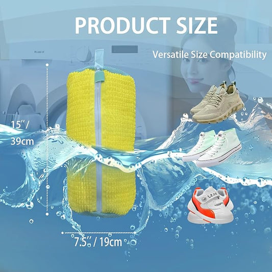 Shoe Washing Machine Bag,Laundry Shoe Bag for Sneaker,Tennis Shoes,Washer and Dryer,Reusable Cleaning Bag for Sock, Delicates,Gym Shoes (Yellow 2pcs)