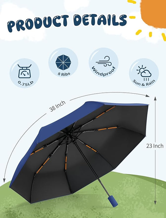 Yoobure Automatic Travel Umbrellas for Rain - Portable & Compact Umbrella for Backpack, Car, UV Umbrellas for Sun Protection, Windproof Folding Small Umbrella in Macaron for Kids, Women, Colorful