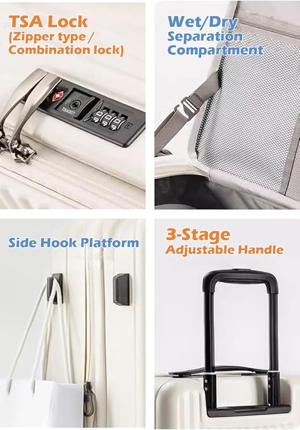 HotWay 24 Inch Expandable Checked Luggage with Cup Holder, Hardside TSA Approved Luggage with Spinner Wheels, Top Opening Suitcase For Travel, Gray