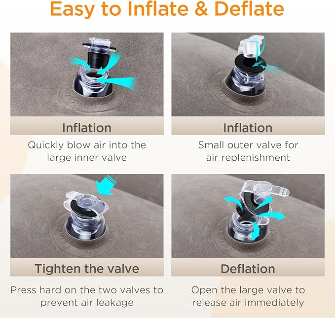 HOMCA Inflatable Travel Foot Rest Pillow (2-Pack) Adjustable Height Leg Pillow Fast Inflating Airplane Bed for Toddlers Footrest Pillow for Office, Airplane, Train, Cars, Home (Grey)