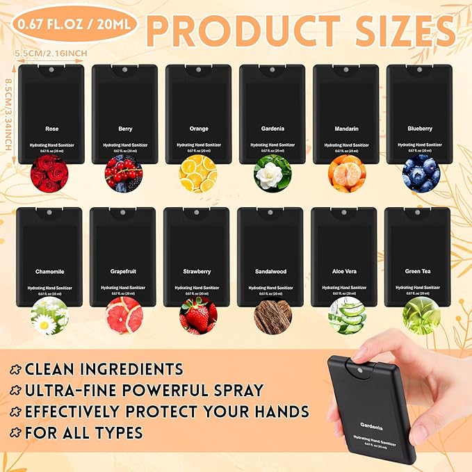 Frienda 48 Pcs Travel Size Hand Sanitizer Spray Bulk 2026 New Year Gift Pocket Power Mist Black Hand Sanitizer Spray Employee Appreciation Gift for Team Coworker Staff Goodie Bag Stuffer