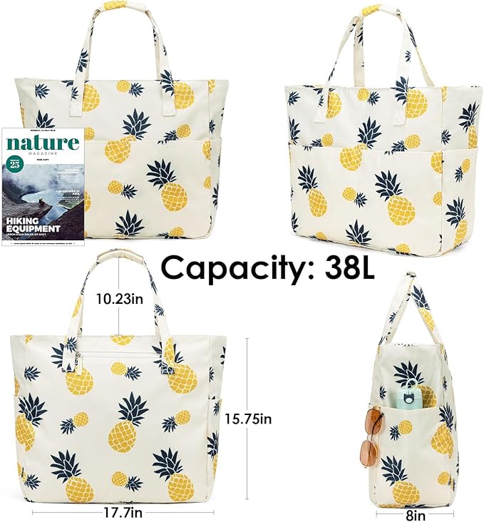 KABAQOO Extra Large Beach Bag Waterproof Sandproof Women Beach Tote with Zipper & Wet Compartment for Pool Gym Grocery Travel