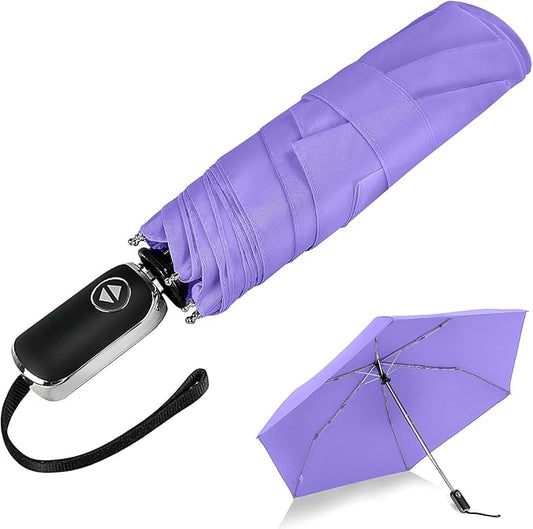 LEAGERA Compact Travel Umbrella for Purse - Flat Handle, Waterproof for Light Rain