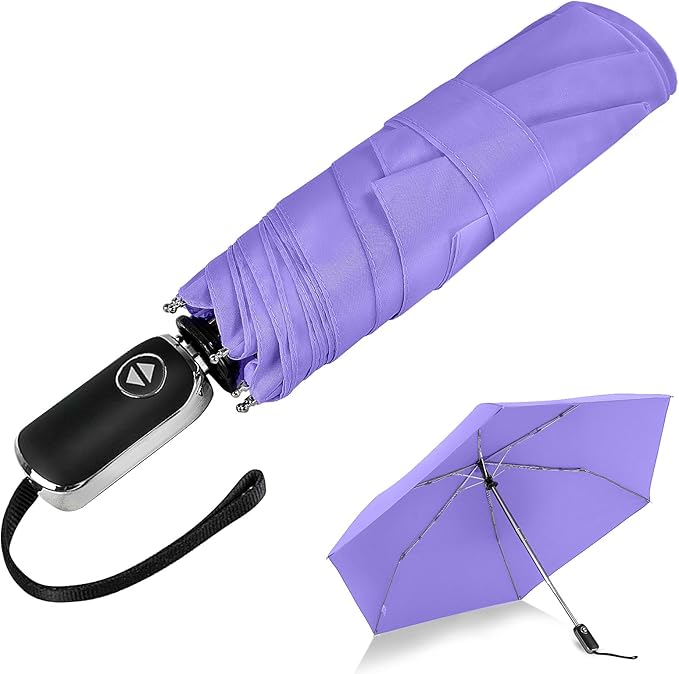 LEAGERA Compact Travel Umbrella for Purse - Flat Handle, Waterproof for Light Rain