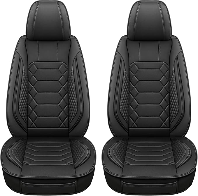 HAIYAOTIMES Leather Car Seat Covers Front Pair, Waterproof Faux Leather Seat Covers for Cars, Non-Slip Car Interior Covers Universal Fit for Most Cars Sedans Trucks SUVs, Black