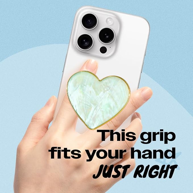 OnTheGrip Cute Natural Seashell Design Heart Shape Collapsible Mobile Phone Grip Stand Holder for Smartphone Tablet Cell Phone Accessory (Aqua Blue)