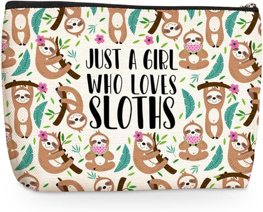 Cute Sloth Print Makeup Bag Sloth Gifts Cosmetic Bags Sloths Accessories Decor Stuff for Animal Sloths Lovers Women Girls Sister Best Friend Mom Breeder Funny Skincare Bag for Christmas Birthday