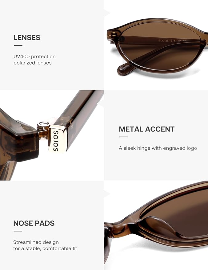 SOJOS TR90 Ultra Light Flexible Sunglasses for Women Retro Oval Polarized Cat Eye Vintage Shades UV400 Protection Comfort Fit
