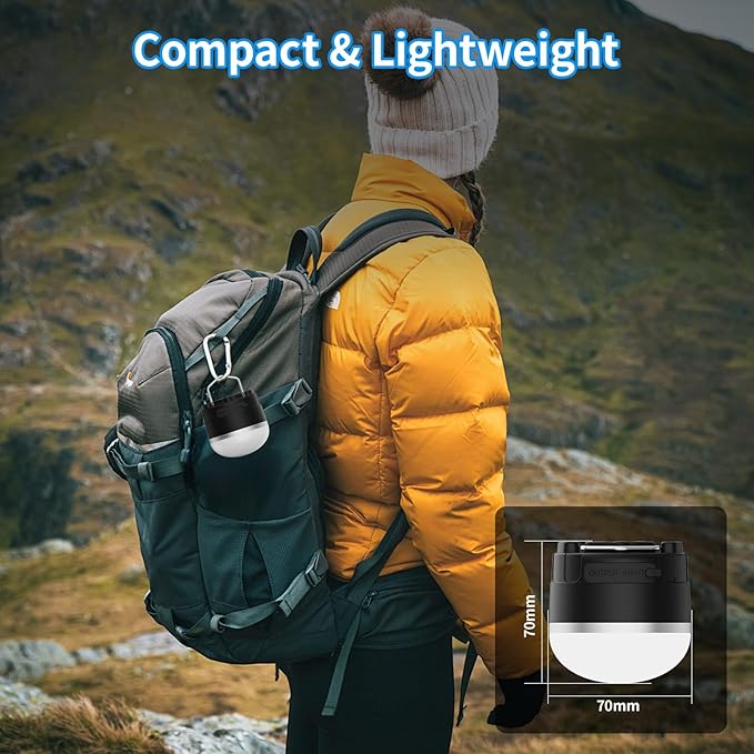 Rechargeable LED Camping Lantern 1000LM, TOHETO Portable Hanging Tent Light with 3 Colors Changing, Magnetic Base, Waterproof Emergency Hanging Light for Hurricane, Power Outages, Home, Hiking -Black