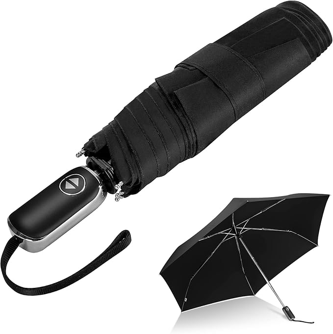 LEAGERA Compact Travel Umbrella for Purse - Flat Handle, Waterproof for Light Rain