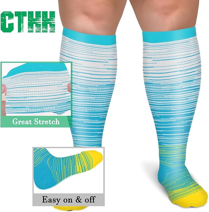 3 Pack Plus Size Compression Socks for Women & Men, Extra Wide Calf Knee High Stockings for Circulation Support