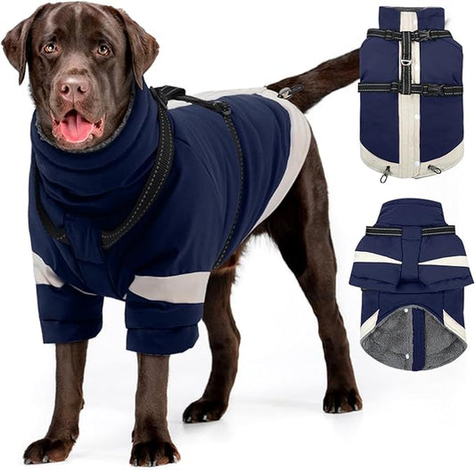MIGOHI Reflective Dog Winter Coat,Warm Dog Jacket With Harness,Fleece Jacket for Large Dogs,Waterproof Pet Puffer Jacket Snowsuit,Windproof Pet Clothes for Cold Weather,Australian Shepherd,XL,NavyBlue