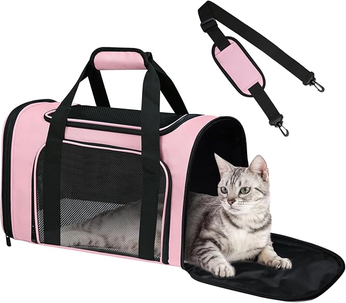 Cat Carrier Soft for Pets Up to 15 Lbs, Cat Travel Bag Soft-Sided with Padded Shoulder Strap, Pet Dog Carriers for Small Dogs Travel Puppy Carry Airline Approved, Pink