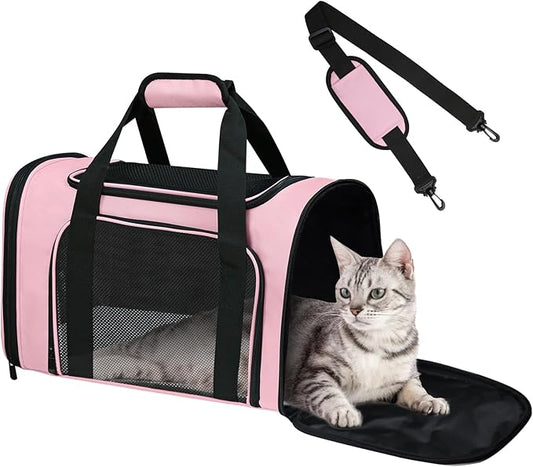Cat Carrier Soft for Pets Up to 15 Lbs, Cat Travel Bag Soft-Sided with Padded Shoulder Strap, Pet Dog Carriers for Small Dogs Travel Puppy Carry Airline Approved, Pink