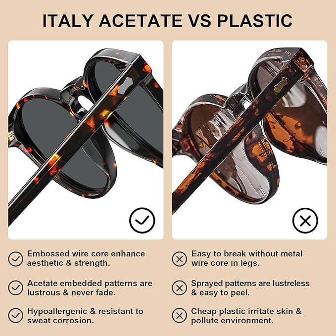 CARFIA Polarized Sunglasses for Women UV Protection Small Face Acetate Frame CA5288
