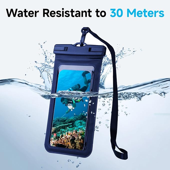 Waterproof Phone Case Pouch for iPhone & Samsung up to 7.2" - Swimming Beach Cruise Essentials, Touchscreen Compatible Dry Bag for Swimming, Beach, Boating (Navy Blue)